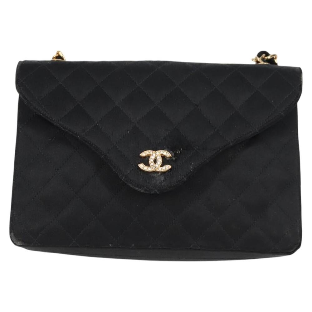 Chanel Matelasse Satin Chain Shoulder Bag Black